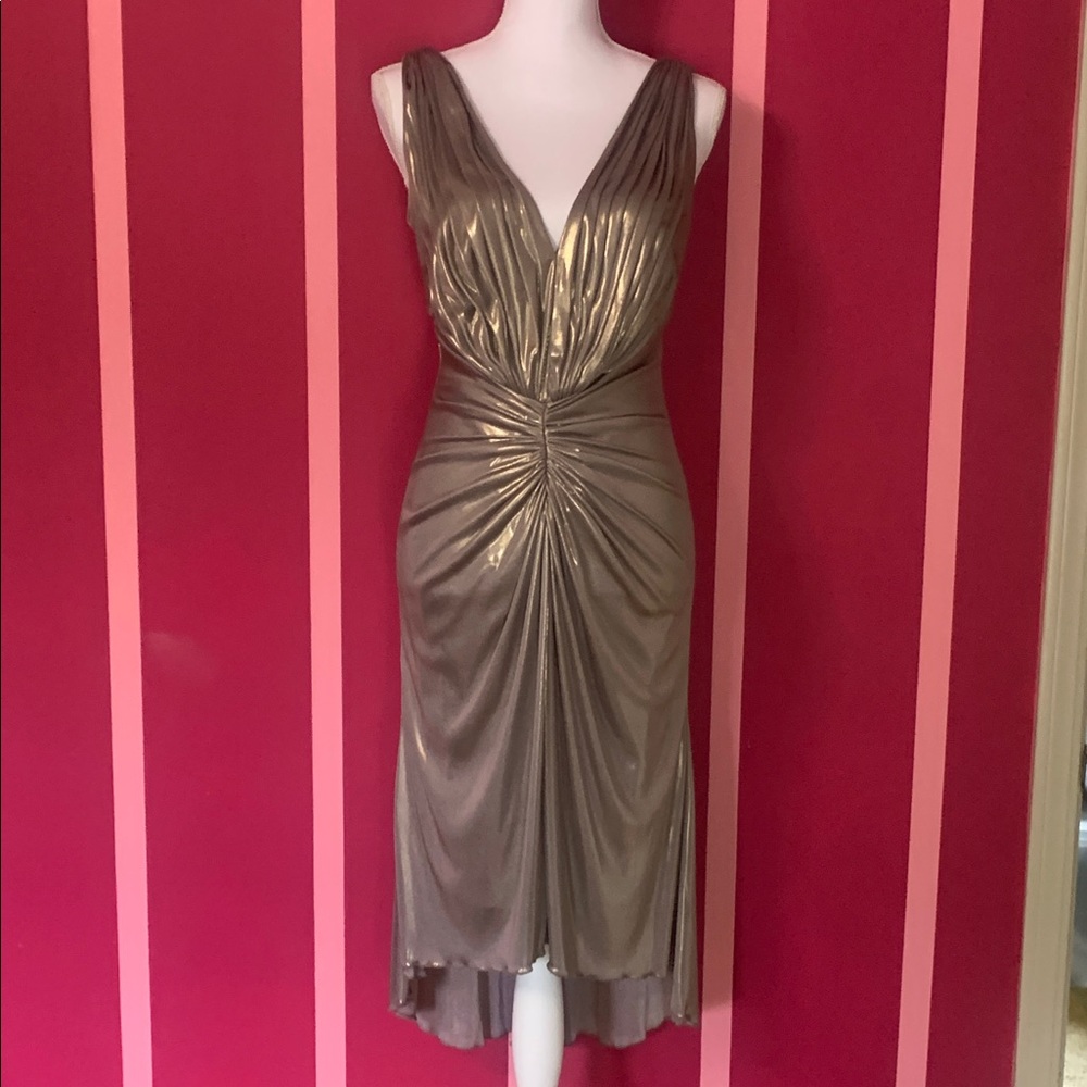 Tadashi Collection Gold Metalic Dress Sz 8